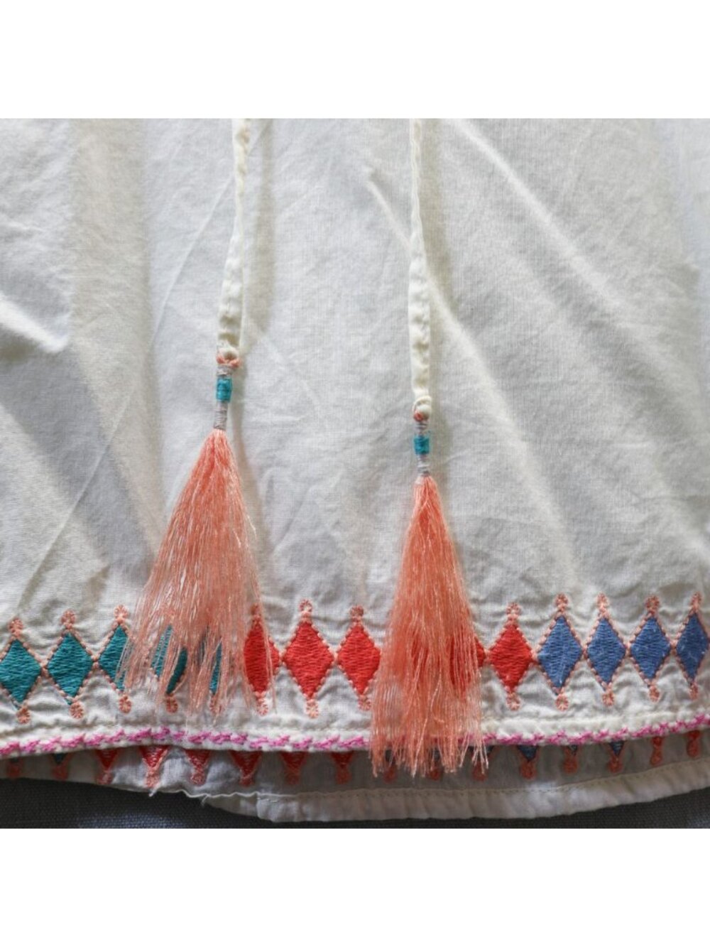 Tsumori Chisato Off White Embroidered Peasant Blouse Top M 3/4 Sleeve Cotton - Picture 4 of 16